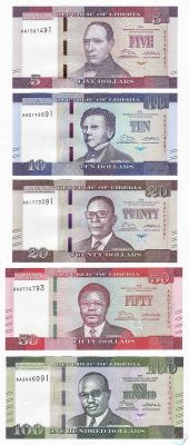 Либерия - комплект 5, 10, 20, 50, 100 долара 2016