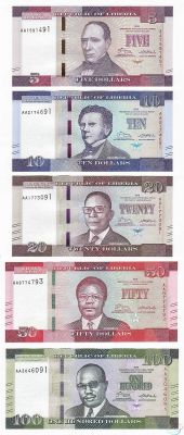 Либерия - комплект 5, 10, 20, 50, 100 долара 2016